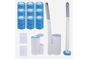 LOMPYEU Szczotka do toalety, zestaw 2 sztuk, przedłużony uchwyt i uchwyt, szczotki do WC z 54 wkładami do czyszczenia