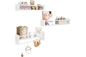 WOLTU Librerie per Bambini da Parete in Legno Massello, 50cm Set di 3 Porta Libri per Cameretta, Scaffale Libri per Bambini, Librerie da Parete Piccole con Perline, Bianco