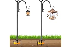 Evoio Bird Feeder Pole, 120CM Shepherds Crook Hooks with 5 Prong Base, Adjustable Heavy Duty Bird Feeders Hanging Station for Outdoor Solar Lanterns Plant Baskets Hanger Weddings Garden Decor, 2 Pack