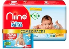 Niine Combo of Baby Diaper Pants Small(S) Size (4-8 KG) 42 Pants and 20 Biodegradable Baby Wipes