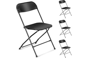 LEADZM Chaises Pliantes,Lot de 4,Chaises de Jardin,Chaises de Salle à Manger Portables,Structure en Acier Métallique,Charge 158 KG,Fêtes,Mariages,Pique Niques,Garten,Intérieur Extérieur,Noir