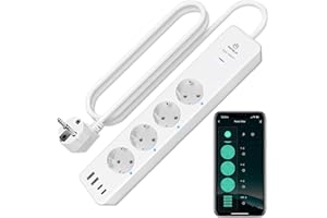 ANTELA Multiprise Connectée WiFi 16A Prise Intelligente 4 Prises 2 USB A/2 Type-C, Mesure de Consommation Électrique, Compatible avec Alexa/Google Home, Smart Life APP, Fonction de Temps, 2M