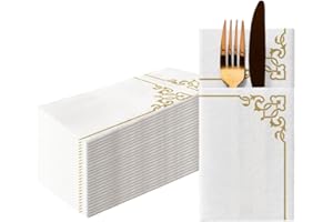 PAW DECOR COLLECTION PAW - Servilletas Airlaid (1/8 pocket) 25 Piezas Ideal para Eventos Servilletas de Tela para Decoración de Marco Elegante Dorado