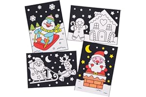 Baker Ross AX477 Illustrations De Noël À Contours «Velours» À Colorier - Paquet De 10, Décorations D'Art Flou Pour Enfants Pour L'Artisanat De Fête, La Coloration Et L'Affichage !