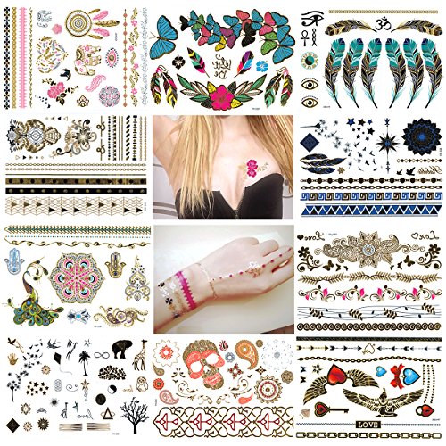 NUOLUX Metallic Tattoos Temporary Tattoos 10 Sheets Waterproof