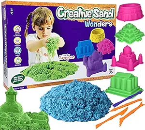 Wishmaster Kids No Mess Easy To Clean Beach Sand With 4 Molds Shapes of 4 Different Historic Buildings | Activity toys For Boys & Girls | Kids Sand Toy | Gifts For Kids | Assorted Colors Will Be Sent (With 1 KG Sand)