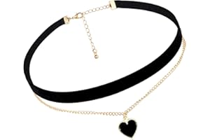 Yolev Black Velvet Choker Necklace Elegant Heart Pendant Chokers Necklaces Adjustable Layered Necklaces