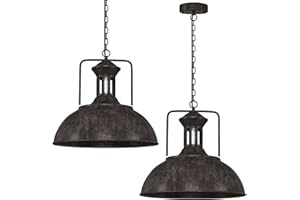 FRIDEKO HOME Lampa wisząca w stylu vintage, Ø 40 cm, zestaw 2 szt., duża, industrialna, metalowa, abażur, oprawa E27, do kuchni, jadalni, sypialni, salonu, rdzawa