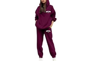 Generisch Damen Jogginganzug 2-teilig Kapuzenpullover und Jogginghosen Warmer Freizeit Hausanzug Baumwolle Lounge Set Trainingsanzug Langarm Hoodie Herbst Winter