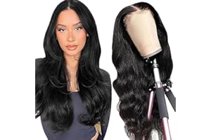 Shoaiye Parrucche Capelli Veri 13x4 Body Wave Human Hair Wig Lace Front Parrucca Donna Umani Glueless Wear and Go Pre Plucked Free Part Unprocessed Natural Black Color 14 Inch