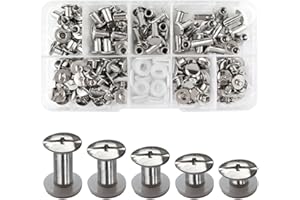 SHSMPXOY 100 Sets Chicago Screws Posts M5*4/6/8/10/12mm Chicago Book Binding Screws Rivets for Leather,Metal Rivet Replacement Repair for DIY Book Scrapbook Bookbinding, Bags,Collars(Silver)