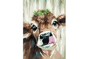 Hrobig Malen Nach Zahlen Erwachsene - Tiere Kuh, DIY Handgemalt Ölgemälde Leinwand Set mit Acrylpigment für Geschenke und Maldekorationen - 40 x 50 cm (Ohne Rahmen)