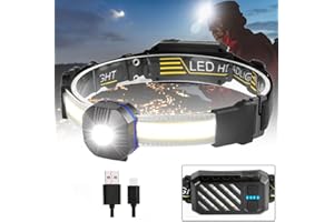 VASTFIRE XPG + COB Faros Delanteros Ligeros, Faros Delanteros Exteriores Recargables USB, COB Adecuado para Senderismo, Camping, Ciclismo, Carrera, Pesca y Otras Actividades al Aire Libre