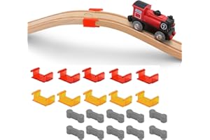 VARKAGE Pack of 10 Bridge Clips for Wooden Railways and 10 Wooden Rails Adapter Connectors, Wooden Railway Accessories, Reusable, Universal Wooden Track Connectors for Toy Railways Birthday