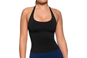TZLDN Top da donna con allacciatura al collo, schiena scoperta con reggiseno integrato, palestra, yoga, top fitness
