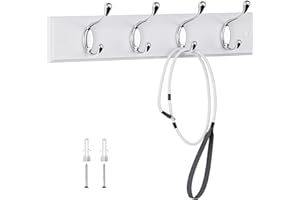 LaFleurs Perchero Pared Madera - 4 Ganchos Dobles de Metal - 40 cm - Cabide Parede para Entradas, Dormitorios y Baños - Colgador Pared para Abrigos, Bolsos - Blanco