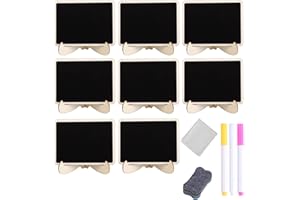 PEAKTOP Mini Tableau Noir, Lot de 8 Petite Ardoise Craie avec Support, Panneau d'Affichage, Etiquette Chevalet Noir Rectangle, pour Marquer Restaurant, Mariage, Fête, Dîner Party
