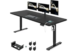 ‎JUMMICO JUMMICO 140 x 70 cm Höhenverstellbarer Schreibtisch mit USB-Buchse, Schreibtisch Höhenverstellbar Elektrisch mit 360° Rollen, Ergonomischer Steh-Sitz Tisch, Stehpult Verstellbarer, Schwarz
