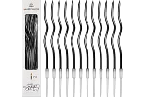 PEAKTOP 12 świec urodzinowych, metaliczne, 16 cm długości, cienkie świeczki do babeczek, świeca do ciasta, czarna z uchwytami, świeca spiralna na ślub, przyjęcie dla dziecka, dekoracje tortowe
