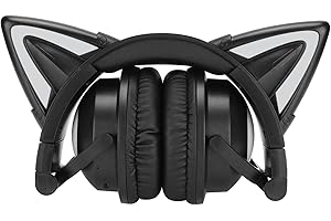 OUMIJ1 Écouteurs D'oreille de Chat, Casque Stéréo sans Fil Bluetooth 5.0 avec Microphone, écouteurs D'oreille de Chat LED Pliables pour Adolescents, Enfants et Adultes, Casque Supra-auriculaire Filaire