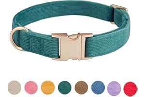 Petiry Soft Dog Collar with Safety Metal Buckle Adjustable Durable Comfort Velvet Corduroy Dogs Collar for Medium Dogs,Forest Green,Neck 31-49cm