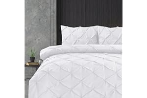 Linen Home Pintuck White King Duvet Set Pinch Pleat Soft Microfibre King Bed Quilt Cover with 2 Pillowcases, Easy Care Wrinkle Free King Bedding Set of 3 Pcs (White, King Duvet Cover Set)