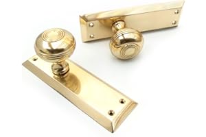 Jones & Grey Bellport New York Solid Brass Polished Round Knobs Mortice Door Handles on Backplate