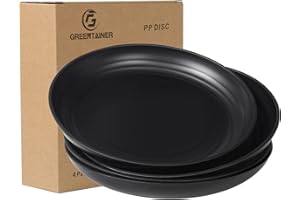 Greentainer Unbreakable Dinner Plates for Kid & Adults - 7.8'' Plastic Plates, Microwave and Dishwasher Safe, Lightweight Dessert Plates for Pizza, Pasta, Bread, Snack, Salad,Set of 4(Black)