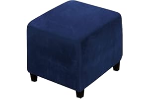 XGANGM Quadrato Copri Pouf Elasticizzato 40x40/45x45/50x50/80x80/ 100x100cm Velluto Fodera Poggiapiedi Copri Ottomano Cover Sgabello Copertura Protettiva Elasticizzat,Navy Blue,1large