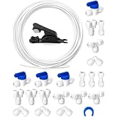 QWORK&reg; 10m 6.35mm(1/4") Water Supply Pipe Kit, (Combo Type Y + T + I + L + Shut-off Valve) with Hose Cutter, Suitable for Mos