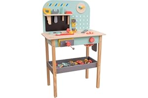 Owl & Fox Wooden Workbench, Pretend and Play Tool Workshop, with Saw, Spanner, Hammer, Screws and Accessories, Role Play for Kids 3+, Sustainable, Traditional & Stylish, 54.5 x 32 x 85 cm (h)