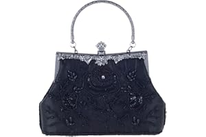 Jywmsc Damen Vintage Floral handgemachte Seed Bead Pailletten Clutch Geldbörse Hochzeit Abendtasche Party Prom Handtasche