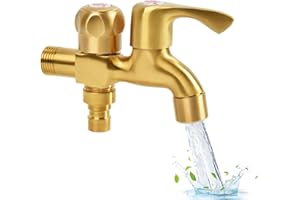 VEUWOLM Grifo Doble Salida, Grifo Latón para Jardín, Grifo Latón Retro de 1/2 Pulgadas, Exterior Doble Salida, para Lavadora, Jardín, Exterior, Cocina, Baño, Inodoro, Balcón