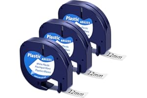 Unistar Ruban compatible pour Dymo LetraTag Ruban Plastique 12mm x 4m, Compatible pour Dymo Letratag 91201 S0721610 Noir sur Blanc Pour LT-100H LT-100T LT-110T XR