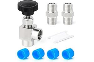 TAISHER 1PCS 304 Stainless Steel 90 Degree Needle Valve 3/8" Female BSP for Flow Control Water Gas Oil with Nipple