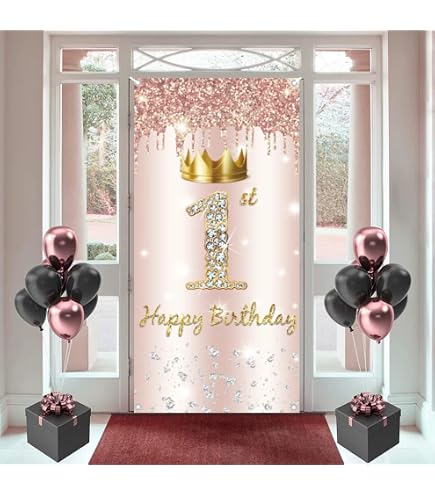 Striscione Per 4° Compleanno Ragazza 90x180 Cm - Poster In Tessuto Oro Rosa Con Scritta - Decorazioni Per Festa Compleanno 4 Anni