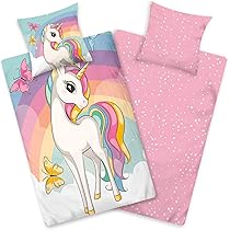 Kinderbettwäsche 135x200 Einhorn Design - Baumwolle ÖKO-TEX - Mädchen Bettwäsche Set