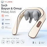 YUES Şarjlı Boyun Omuz Masaj Aleti, Isıtmalı Kablosuz 4D Masaj Cihazı, 3 Kademe Masaj Se&ccedil;eneği, 1800 mAh Batarya, Sırt Bel Ba