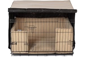 Danish Design Dog Crate Cover - Blackout Lined, Roll-Down Doors - Oatmeal - Large