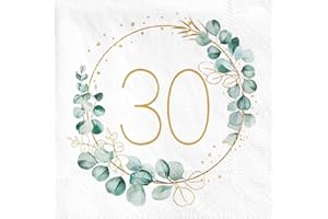 SPRINLOT 40 Pièces Serviettes 30e Anniversaire, Serviette de Table Papier, Serviette Papier Anniversaire Verte Eucalyptus, Serviette Joyeux Anniversaire, 30 ans Anniversaire Homme femme Decoration de Table