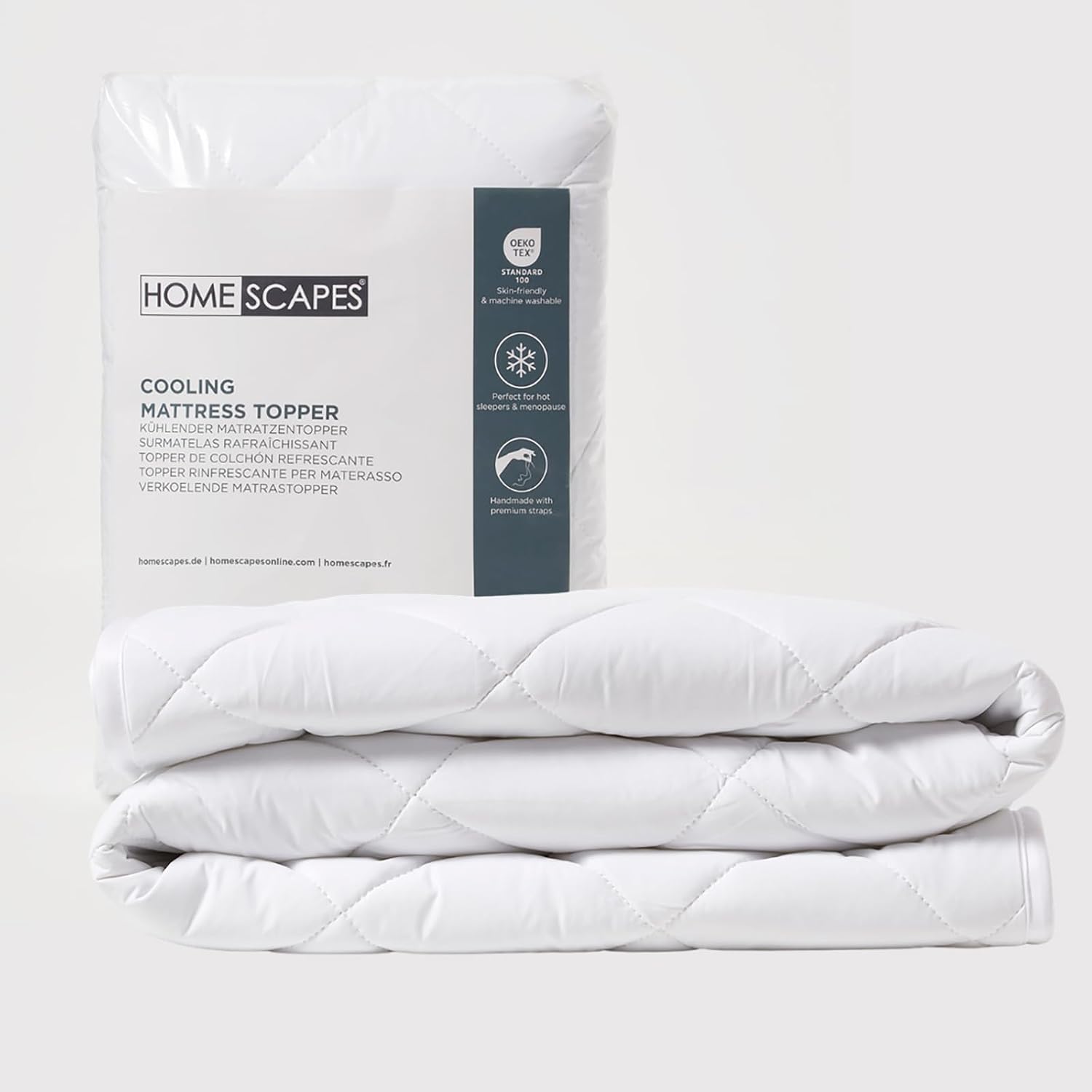 HOMESCAPES Cooling Cot Mattress Topper 60x120cm Set of 2 – Cool Touch Breathable Quilted Cot Mattress Pads for Baby & Toddler, Corner Straps, Washable, OEKO-TEX® Standard 100 Certified