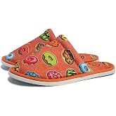 Unisex Turuncu Donut Desenli &Ouml;n&uuml; A&ccedil;ık Yumuşak Tabanlı Ev Terlik