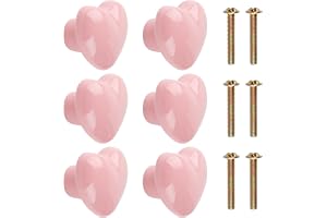 BigKego 6 stycken möbelknoppar hjärtform keramik, rosa | Lådhandtag, skåpknappar, dörrknoppar, med skruvar, för lådor skåp dö