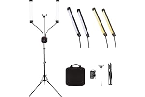 GSKAIWEN Kit di Luci LED a Doppio Braccio da 50w, Dimmerabile 3000-6500k per Trucco, Ciglia, Tatuaggi di Sopracciglia, Bellezza, Fotografia Video in Studio, Live Streaming, con Treppiede e Borsa