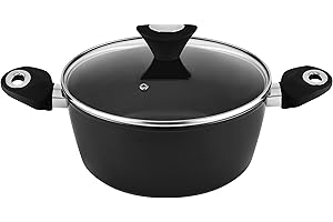 Venga! Kochtopf mit 24 cm Durchmesser, 4,1 l Fassungsvermögen, Antihaftbeschichtung, spülmaschinenfest, Turbo-Induktionsboden, ergonomische Soft-Touch-Griffe, schwarz/silber, VG POT 3001