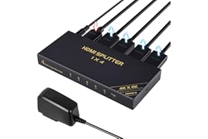 TCNEWCL HDMI Splitter 1 in 4 Out 4K@60Hz, Unterstützt 3D HDR RGB YUV 4:4:4 für Xbox, PS4, Roku, Blu-Ray-Player, HD TV
