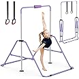 GYMMAGE Gymnastics Bars, Junior Training Kip Bar Gymnastics Equipment for Home Garden, Adjustable Height Gymnastic Folding Horizontal Bar with Gymnastic Rings for Kid Boys Girls