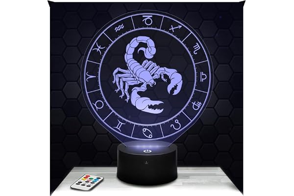 Lampephoto.fr - Lampe 3D Signe Astrologique - Scorpion, Cadeau Fan Astrologie, Veilleuse Tactile Led Illusion, Effet Hologramme 3D, Idée Cadeau Noël Anniversaire Garçon et Fille