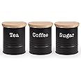 EHC Tea Sugar Coffee Canisters, Set of 3 Tea Sugar Coffee Containers Set, Storage Jars With lids Airtight, Black