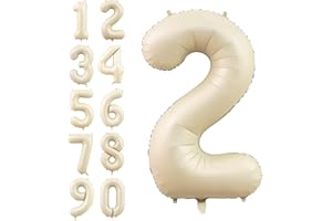 DAGELAR Number 2 Balloon Beige,40 Inch Large Cream Foil 2 Helium Balloons for Boys Girls Birthday Anniversary Decorations